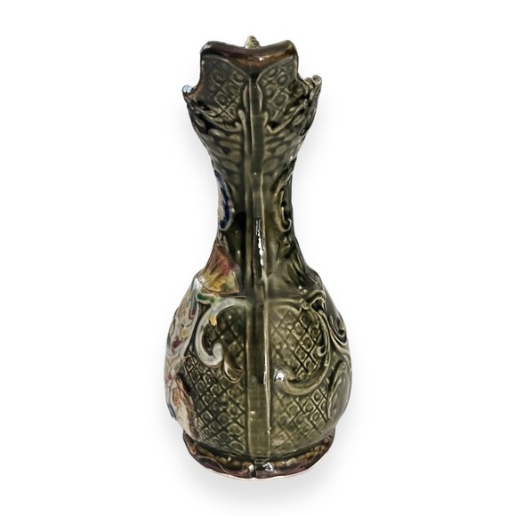 Majolica Ewer Ceramic Floral Pottery Vase Pitcher England Blue Color‎ Vintage - Picture 3 of 6